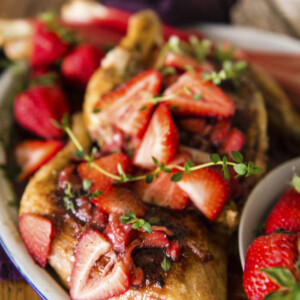 Cast Iron Roasted Chicken with Strawberry Rhubarb Balsamic Glaze | Kita Roberts GirlCarnivore.com