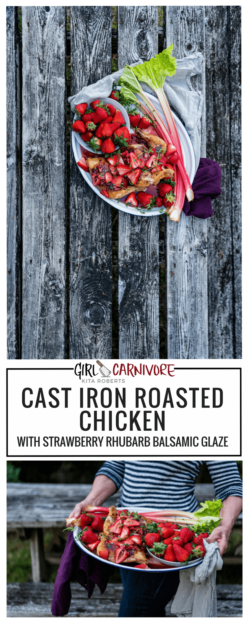 Cast Iron Roasted Chicken with Strawberry Rhubarb Balsamic Glaze 