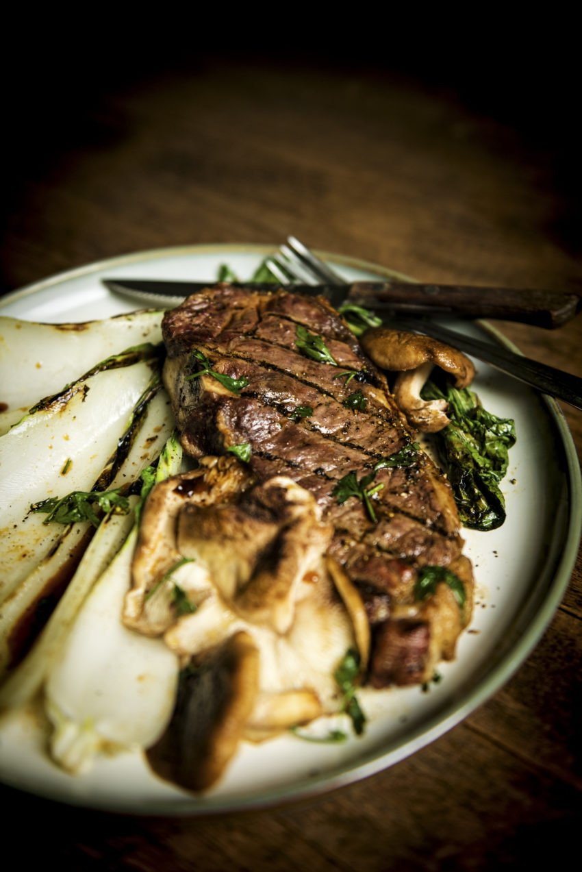 Turmeric Rubbed Reverse Seared New York Strip with Bok Choy | Kita Roberts GirlCarnivore.com