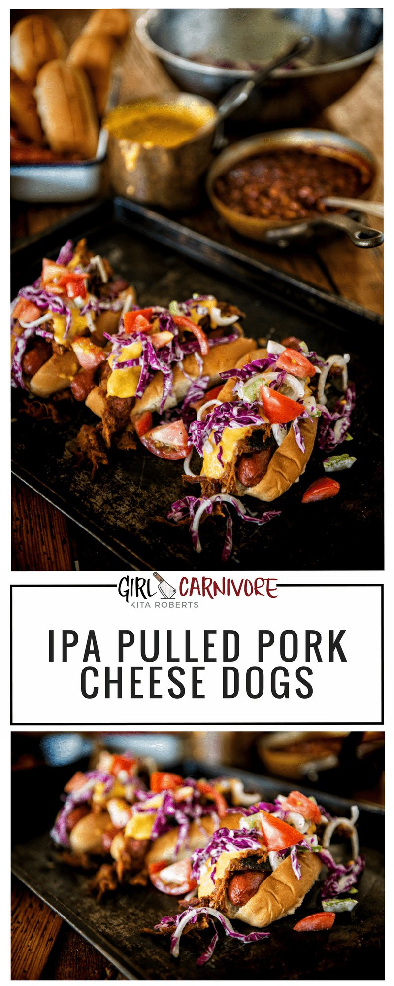 IPA Pulled Pork Cheese Dogs Recipe at GirlCarnivore.com