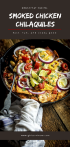Easy recipe for chilaquiles with leftover chicken and tortillas in a cast iron skillet