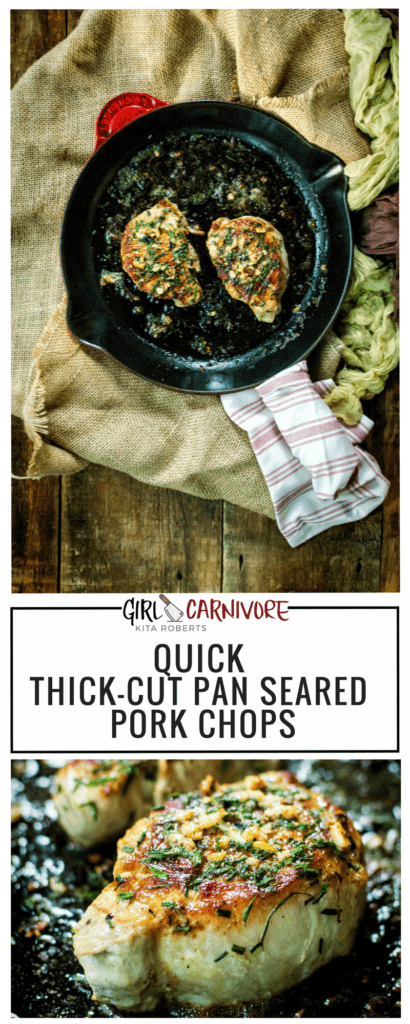 Quick Thick-Cut Pan Seared Pork Chops Recipe at GirlCarnivore.com 