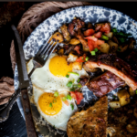 An easy breakfast or hearty brunch recipe with leftover bbq ribs in a potato hash