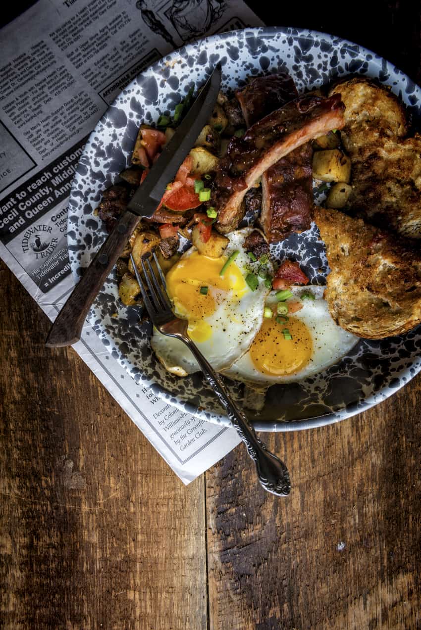 Let the potato and rib hash soak up the runny yolk from the fried egg! Perfect breakfast to fuel you all day!