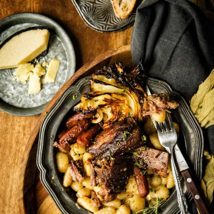 Stout Braised Short Ribs with Potato Gnocchi and Irish Cheese Sauce