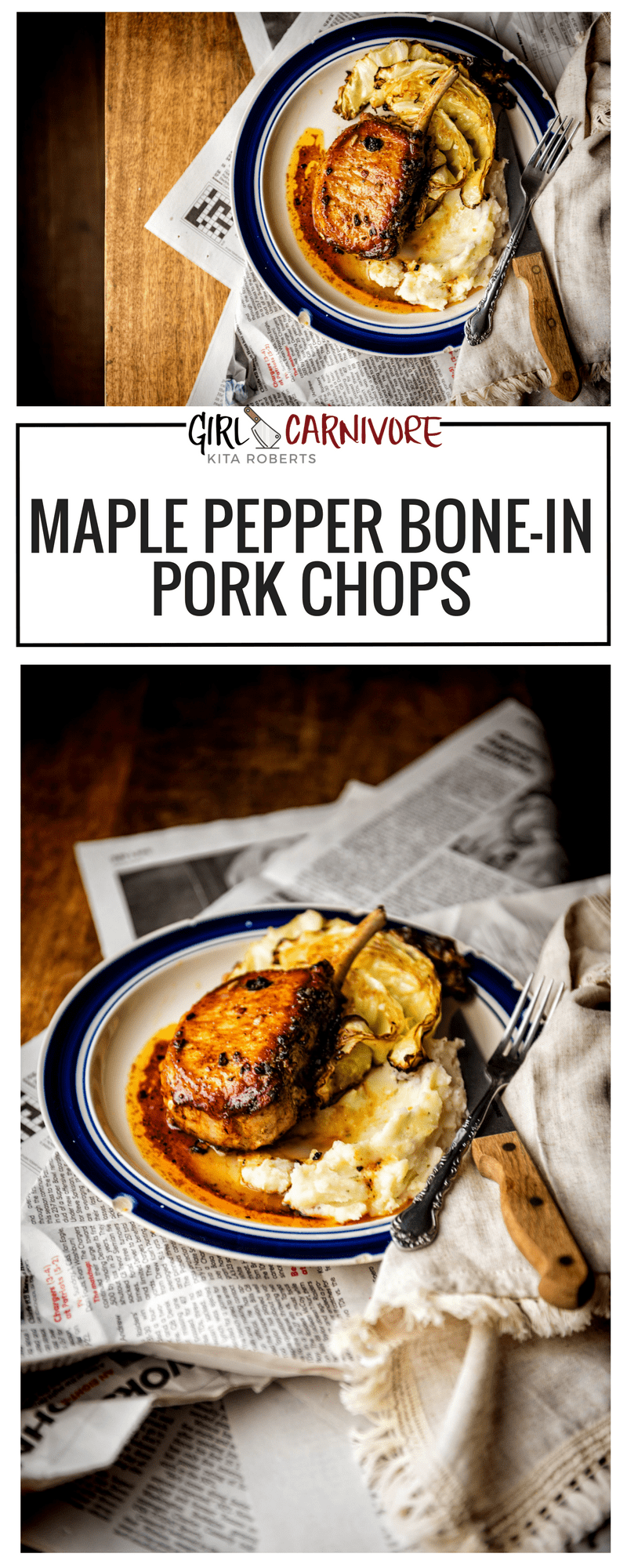 Maple Pepper Bone-In Pork Chops Recipe | KIta Roberts GirlCanivore.com
