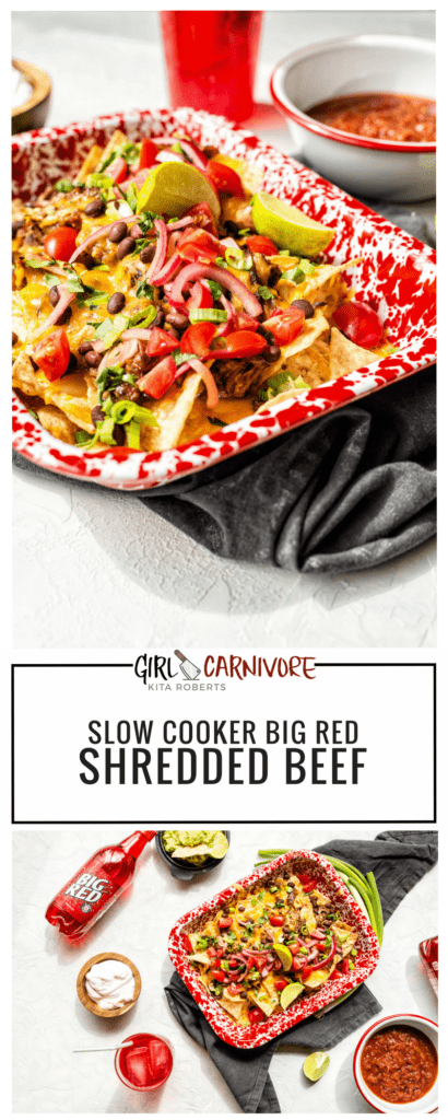 Slow Cooker Big Red SHredded Beef Recipe -GirlCarnivore Kita Roberts