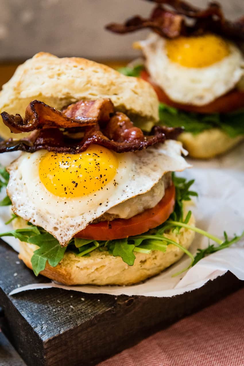 Laura's Lean  Bacon, Egg & Cheese Burger with Maple Butter