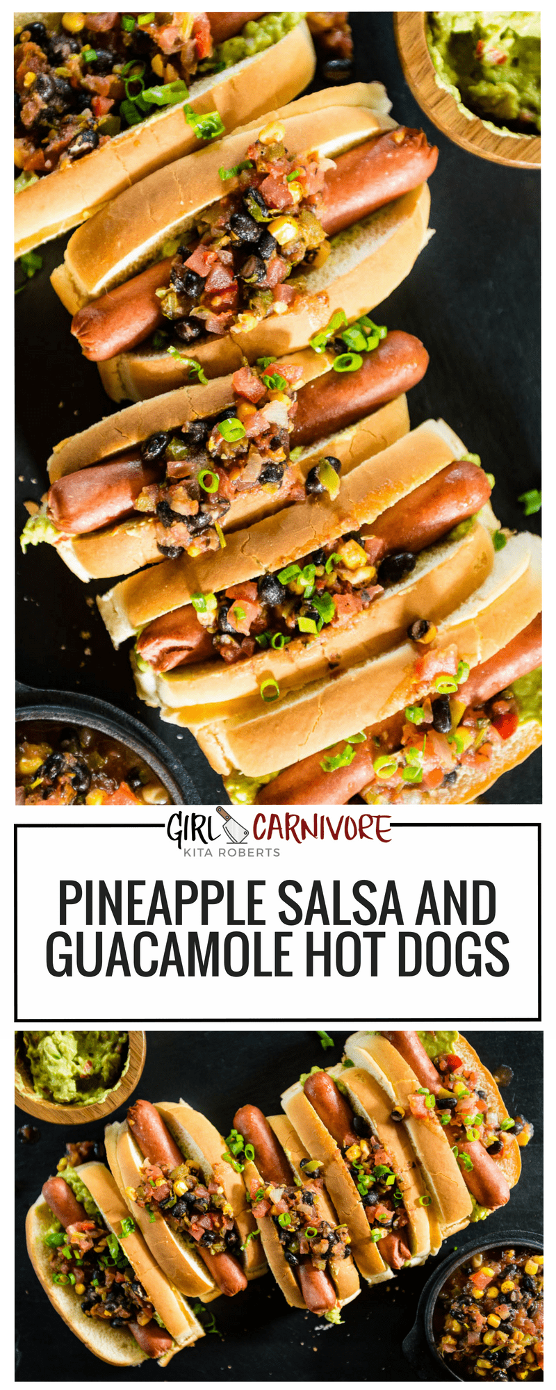 Pineapple Salsa and Guacamole Hot Dogs