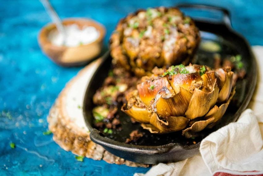 Smoked Sausage Stuffed Artichoke Recipe | GirlCarnivore