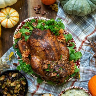 Smoked Turkey with Candied Pecan and Apple Stuffing Recipe GirlCarnivore.com
