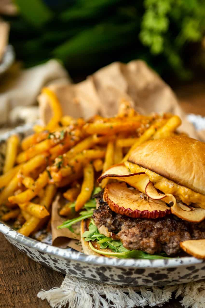 Autumn Burgers with Roasted Squash Aioli and Apple Chips Recipe By GirlCarnivore.com