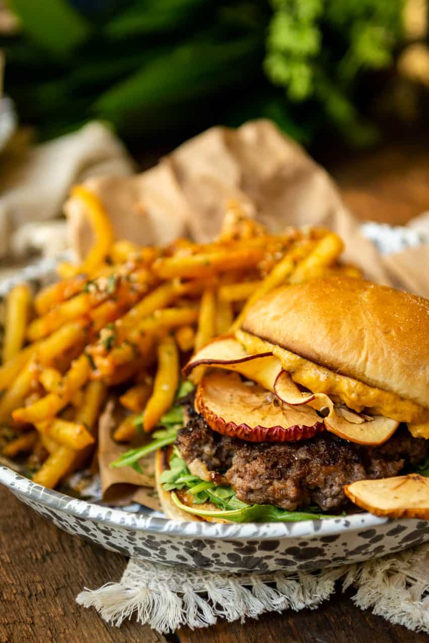 Autumn Burgers with Roasted Squash Aioli and Apple Chips Recipe By GirlCarnivore.com