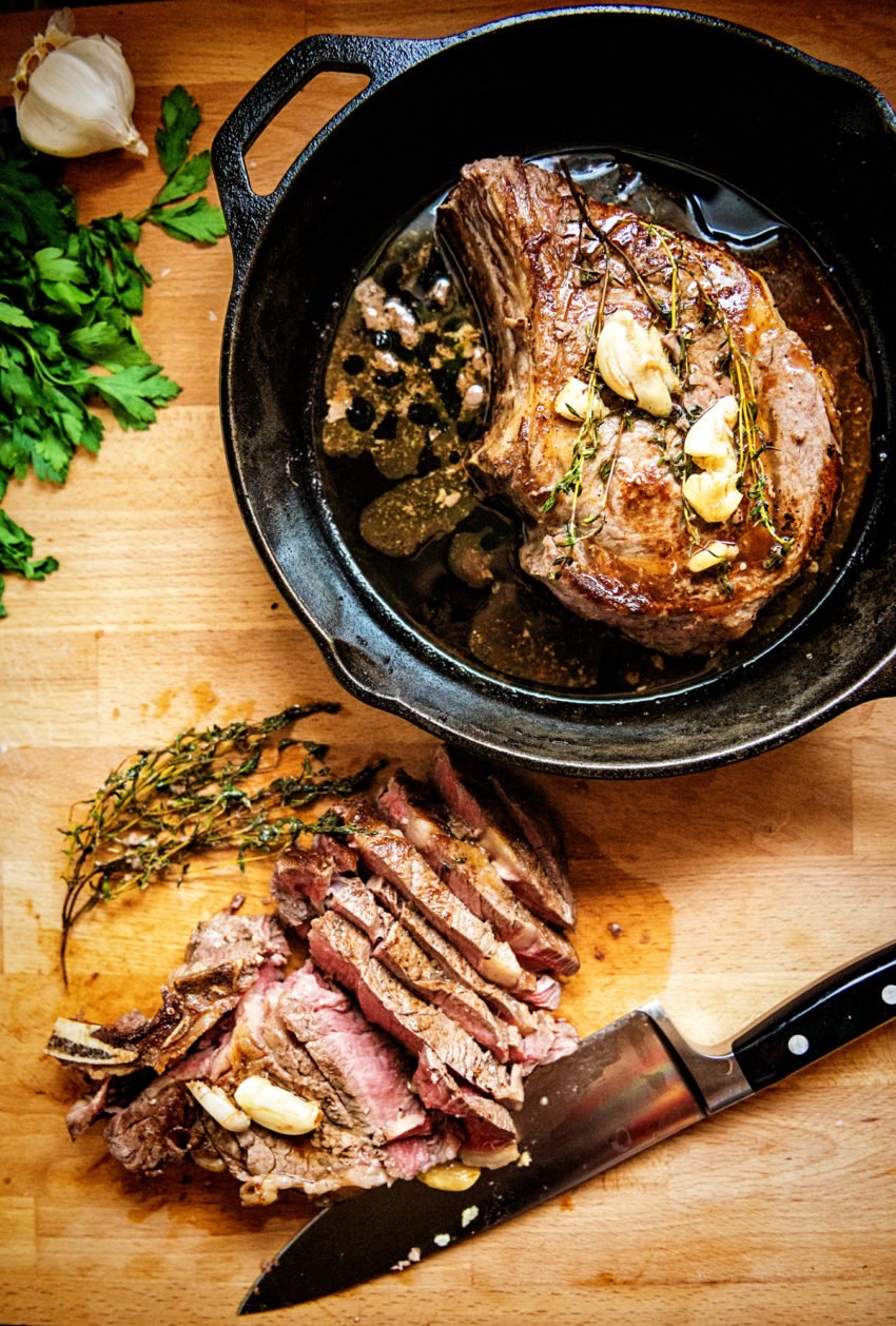 Cast Iron Ribeye, Pan-Seared and Herb Butter Basted - DadCooksDinner