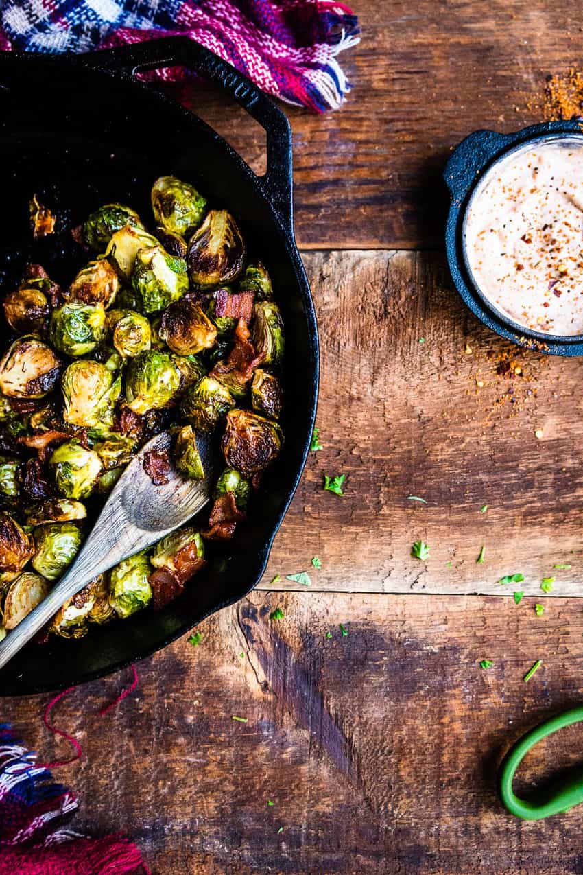 Delicious Smoked Brussels Sprouts with Bacon is ready to be served