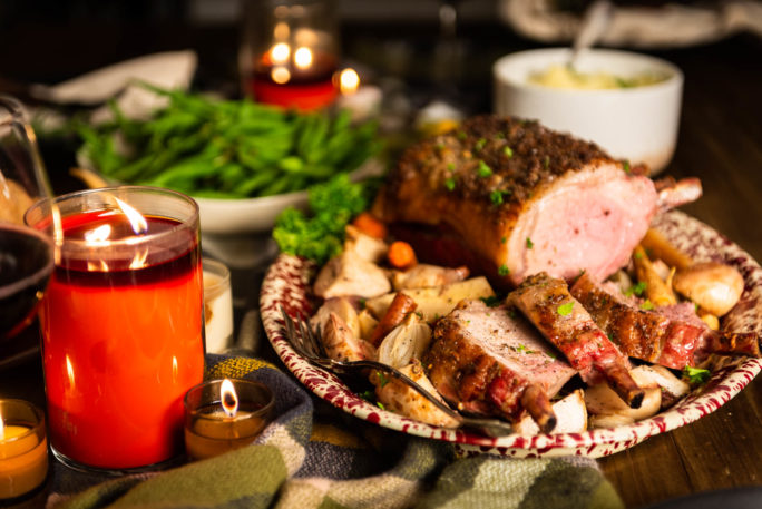 This rack of Pork is perfectly pink and ready for serving.