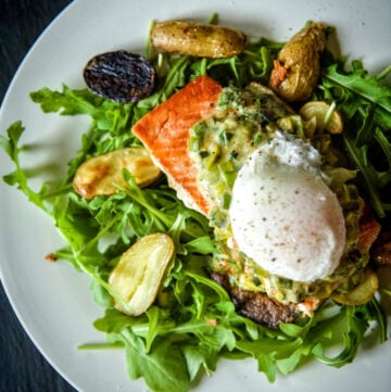 Whole 30 Approved Pan Seared Salmon with Creamy Leeks and Poached Egg | Kita Roberts GirlCarnivore.com