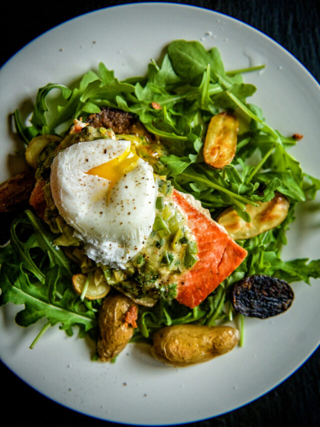Whole 30 Approved Pan Seared Salmon with Creamy Leeks and Poached Egg Story Girl Carnivore