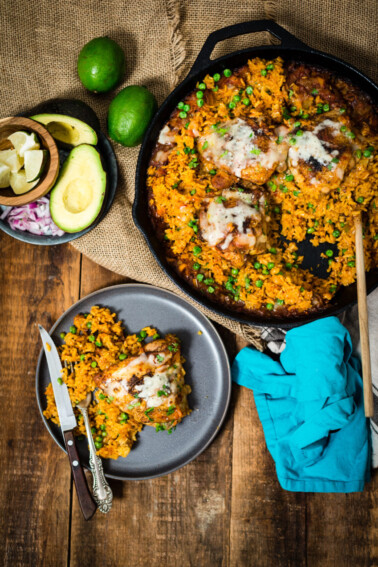 Easy weeknight arroz con pollo, chicken and rice, is always a hit in our house