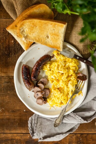 Homemade breakfast sausage recipe with blueberries, cheddar and maple syrup