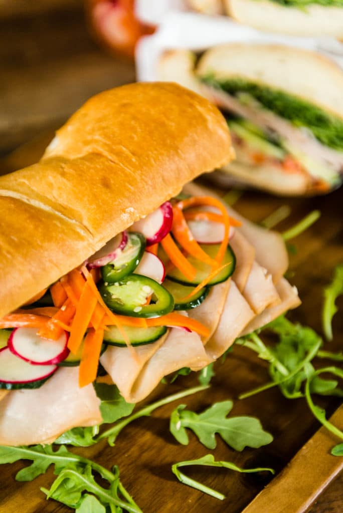 Quick Banh Mi Sandwich with easy pickled veggies Recipe on GirlCarnivore.com