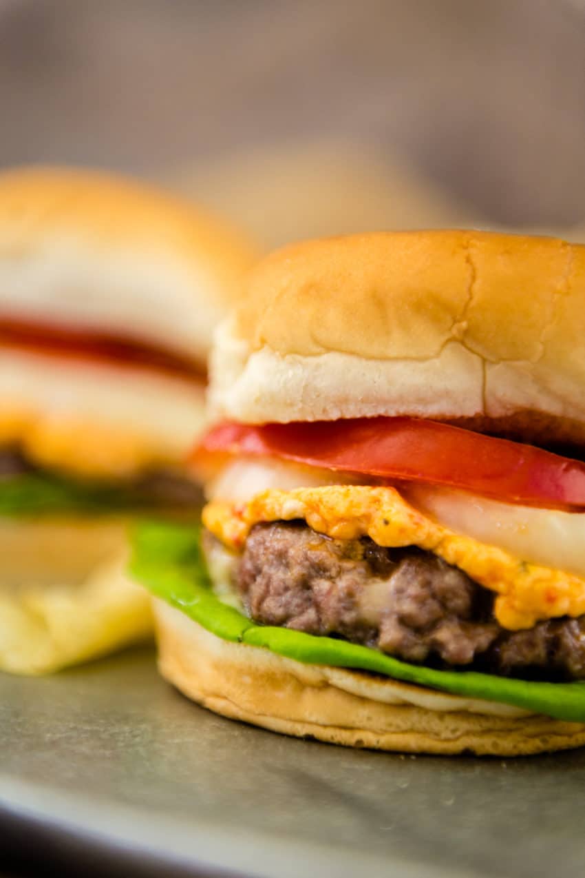 Easy cheese burger recipe with pimento cheese on pork patties