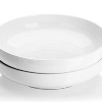 DOWAN 10 Inches, 2 Quarts Porcelain Pasta, Salad Serving Bowls, Set of 2, Shallow, White