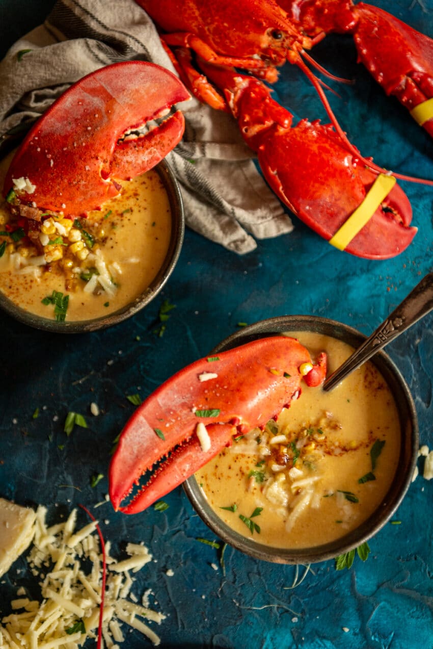 Creamy summer sweet corn and Maine lobster bisque recipe