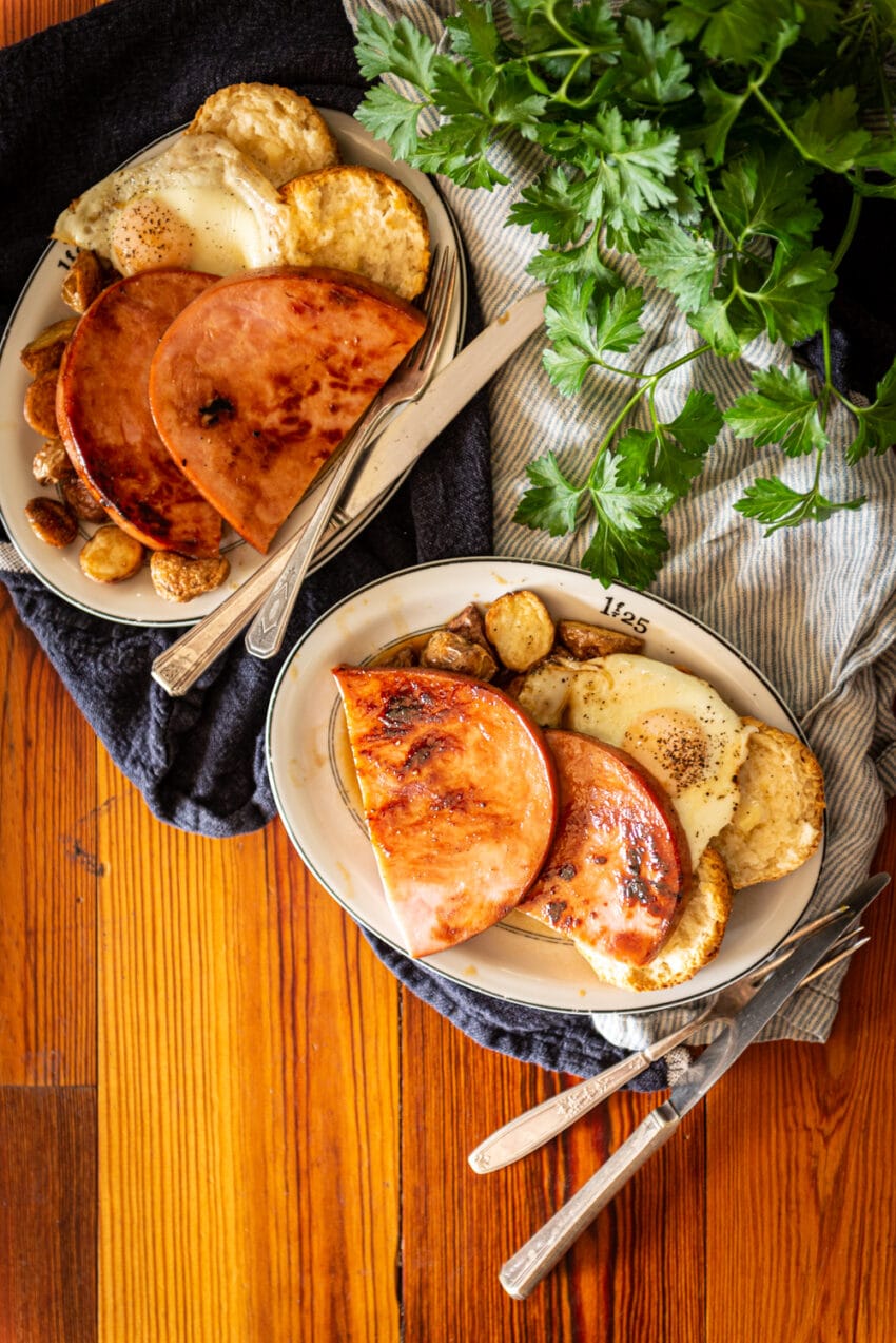 Maple Glazed Ham Steaks with Red-Eye Gravy