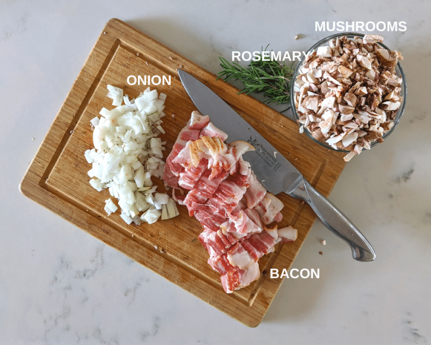 Ingredients for mushroom bacon stuffing.