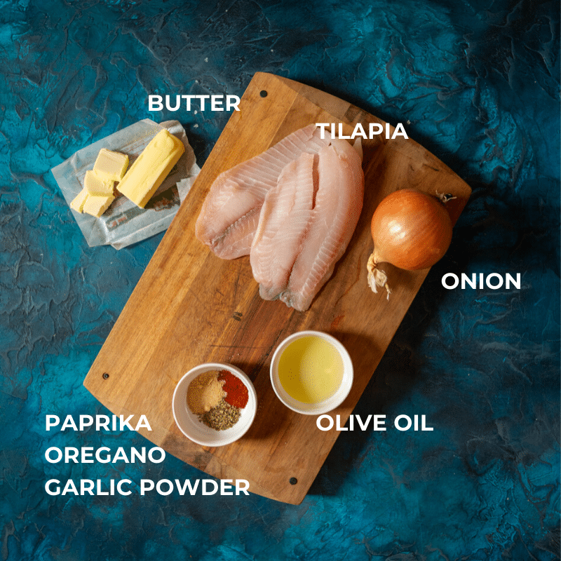 Ingredients for grilled tilapia with paprika and onions
