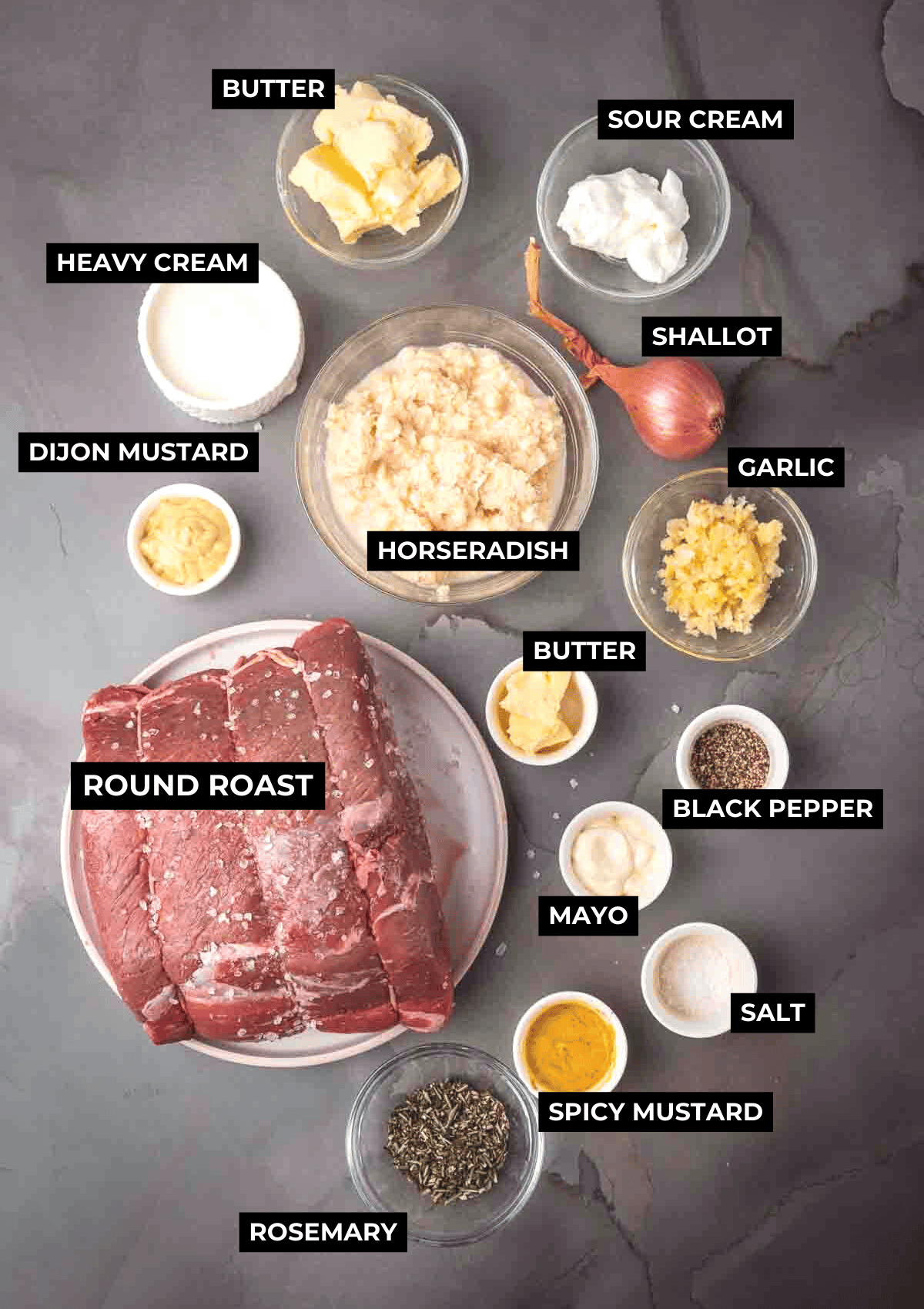 Ingredients for smoked beef roast recipe.