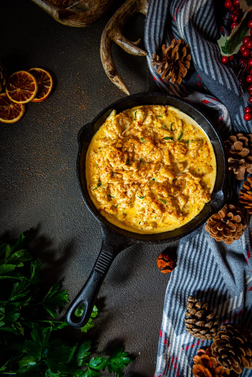 Smoked Crab imperial served in a cast iron skillet