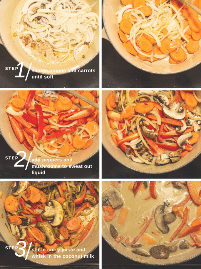 step by step photos for sautéd veggies for curry
