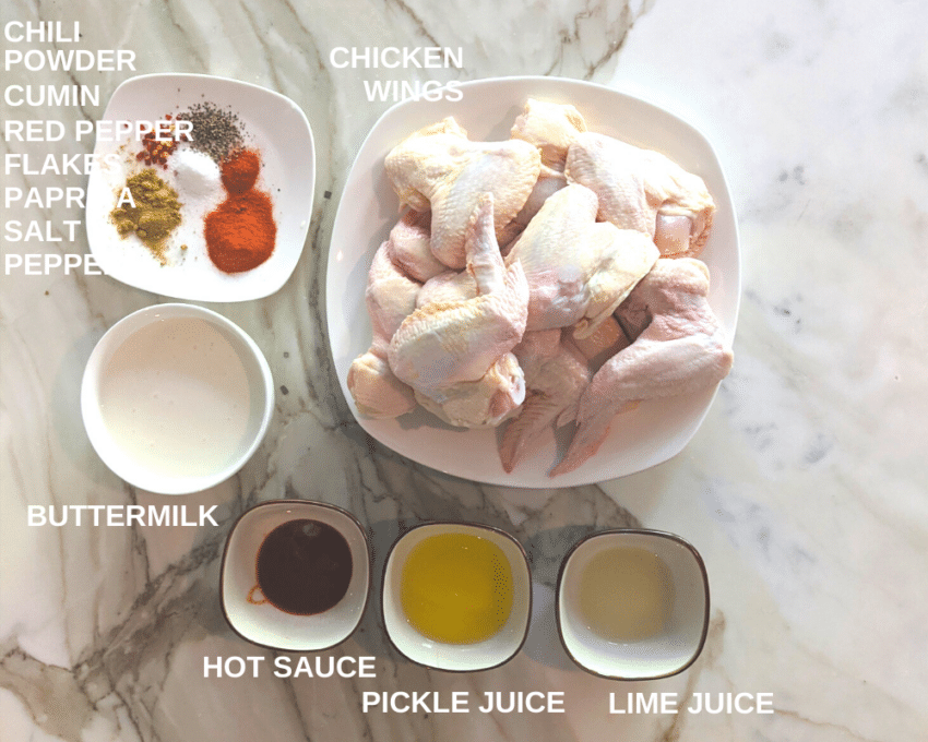 Ingredients for buttermilk brined smoked chicken wings