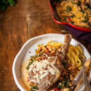 One pan pork chops with a creamy sauce