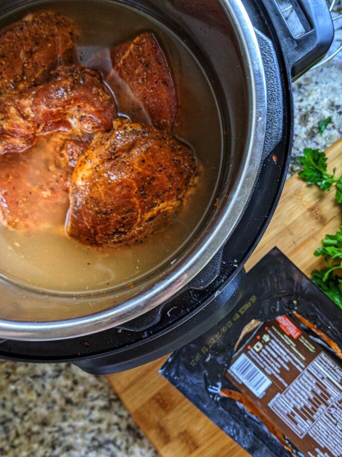 Pork roast in instapot ready to be pressure cooked 