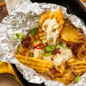 perfect cheese pull on jalapeno popper waffle fries