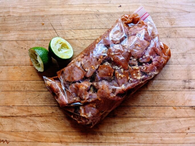 pork tenderloin cut into cubes and in resealable bag to marinate