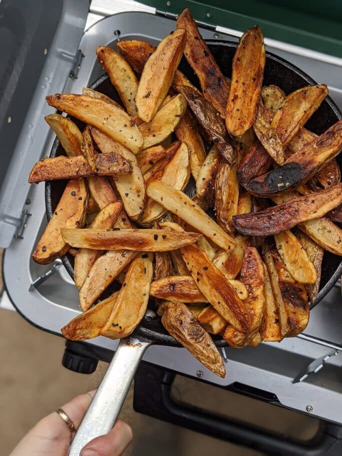 Cast Iron Fried French Fries piled up in a skillet