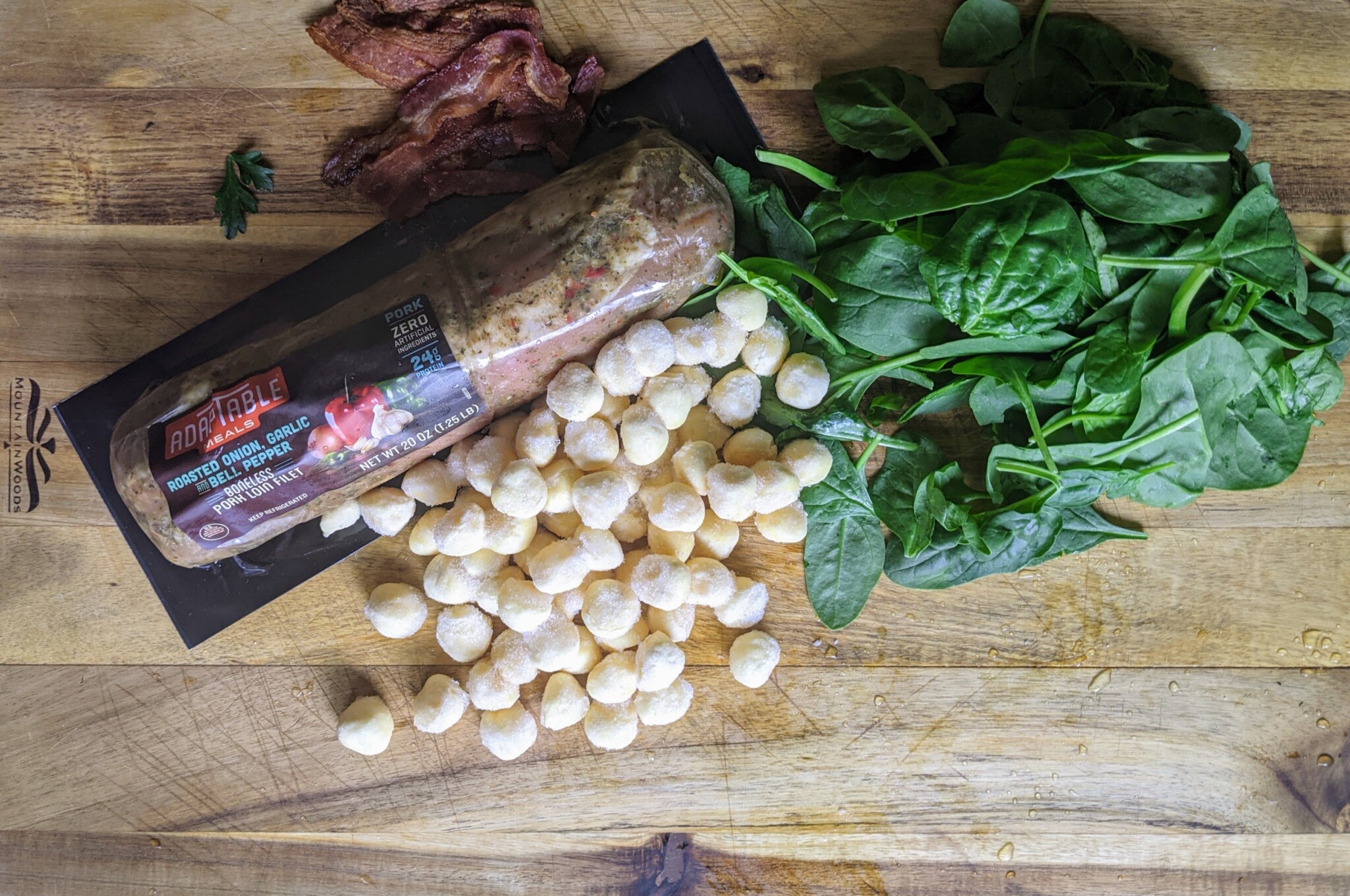 ingredients for pork and gnocchi skillet