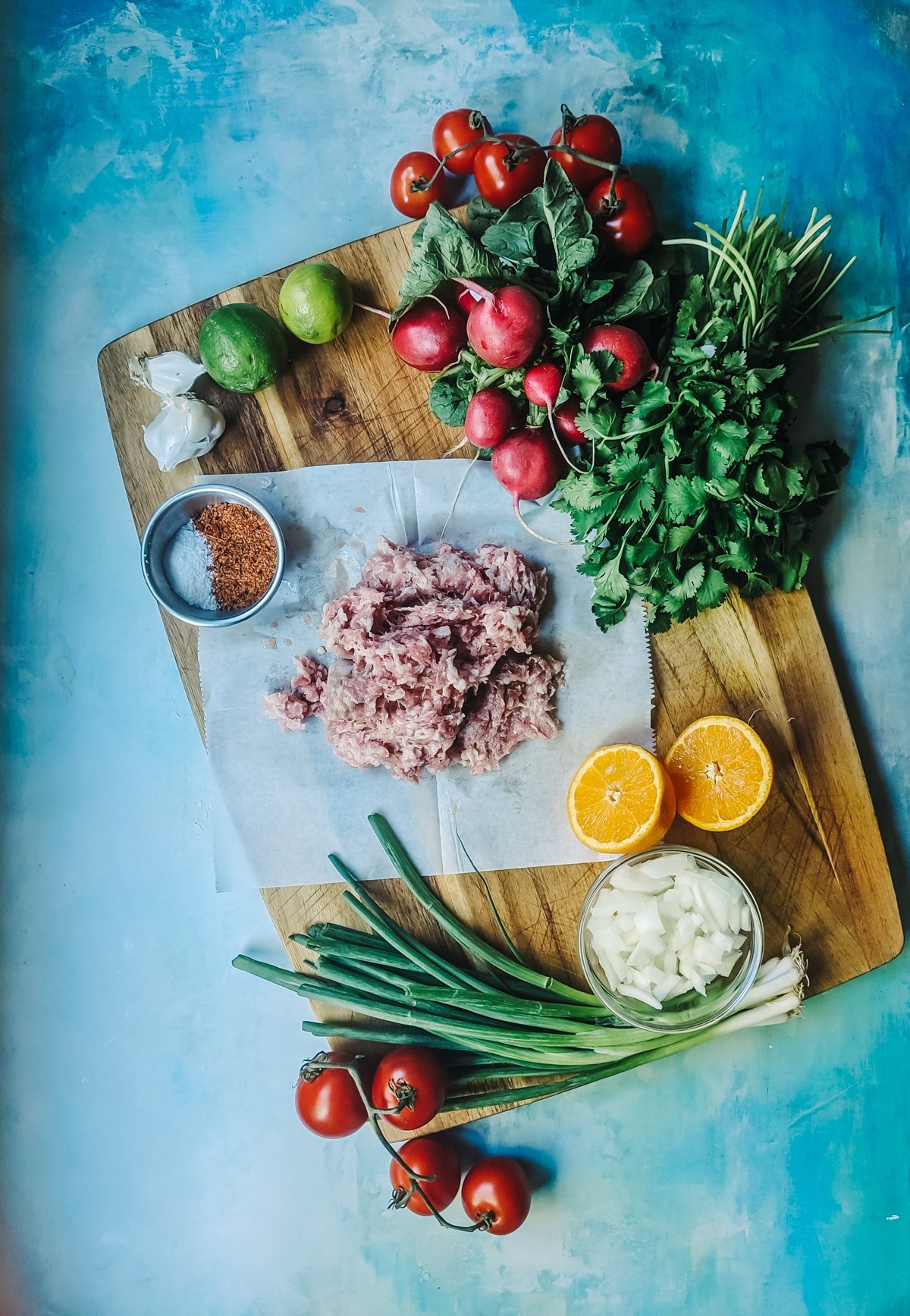 Ground pork and other raw ingredients. 