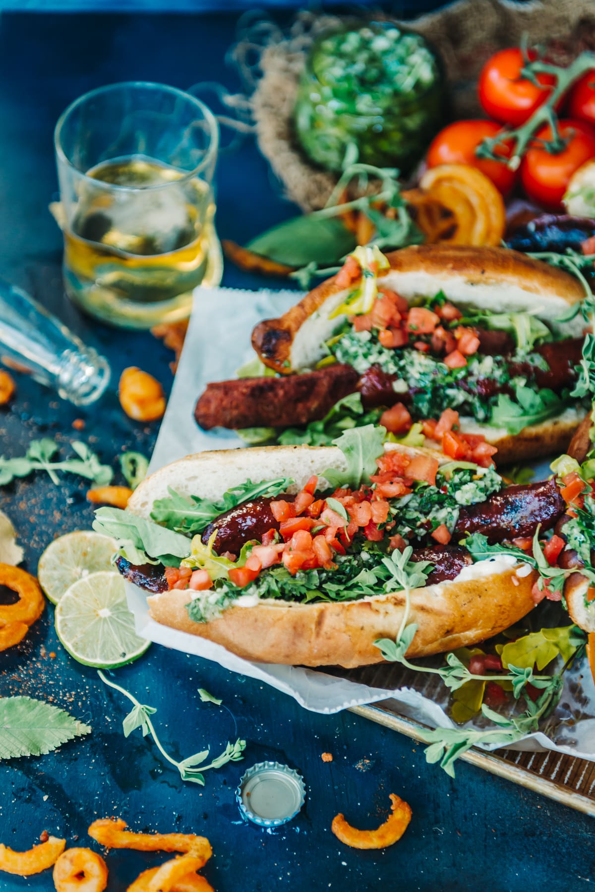 Choripán, The Argentinian Grilled Sausage Sandwiches with grilled chorizo sausages and chimichurri