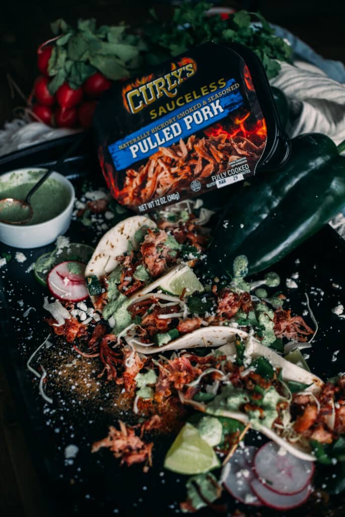 Fire Roasted Poblano Crema Recipe with Curlys sauceless Pulled Pork