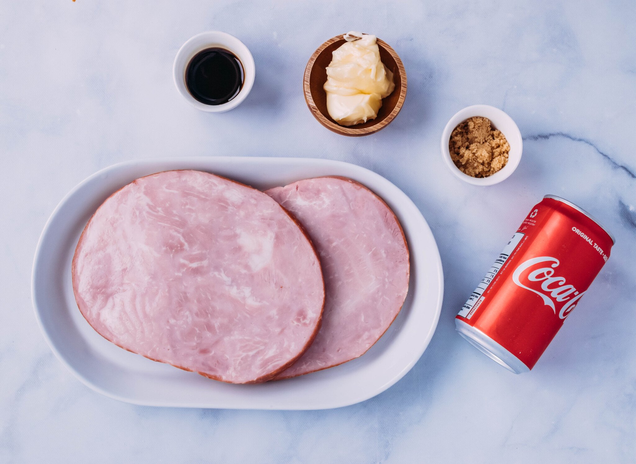 Ingredients for southern cola ham steak