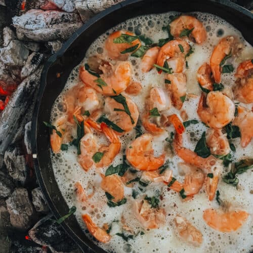Make perfectly, buttery grilled shrimp with this cast iron shrimp pan