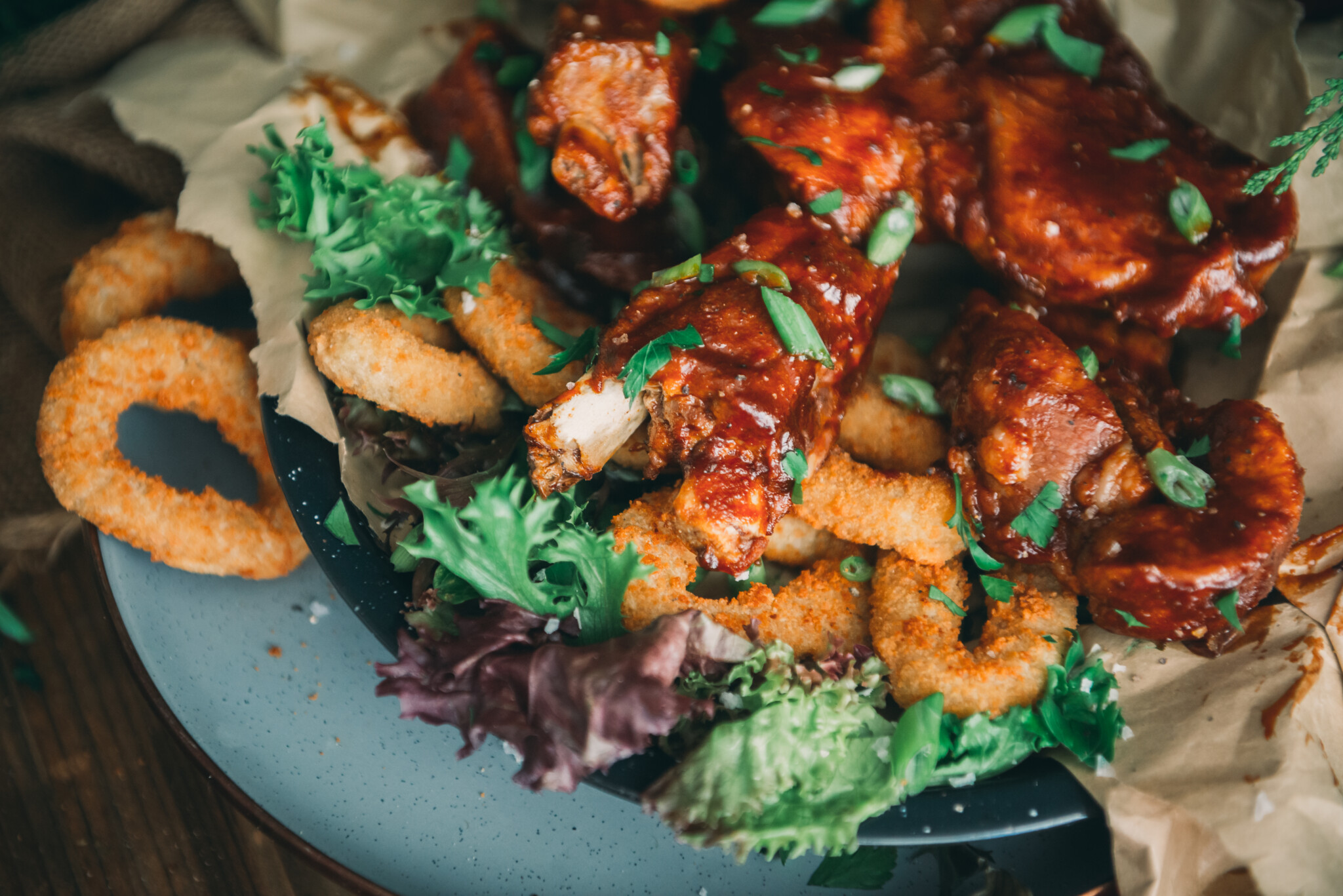 Country style ribs pressure cooked tender and glazed in sauce.