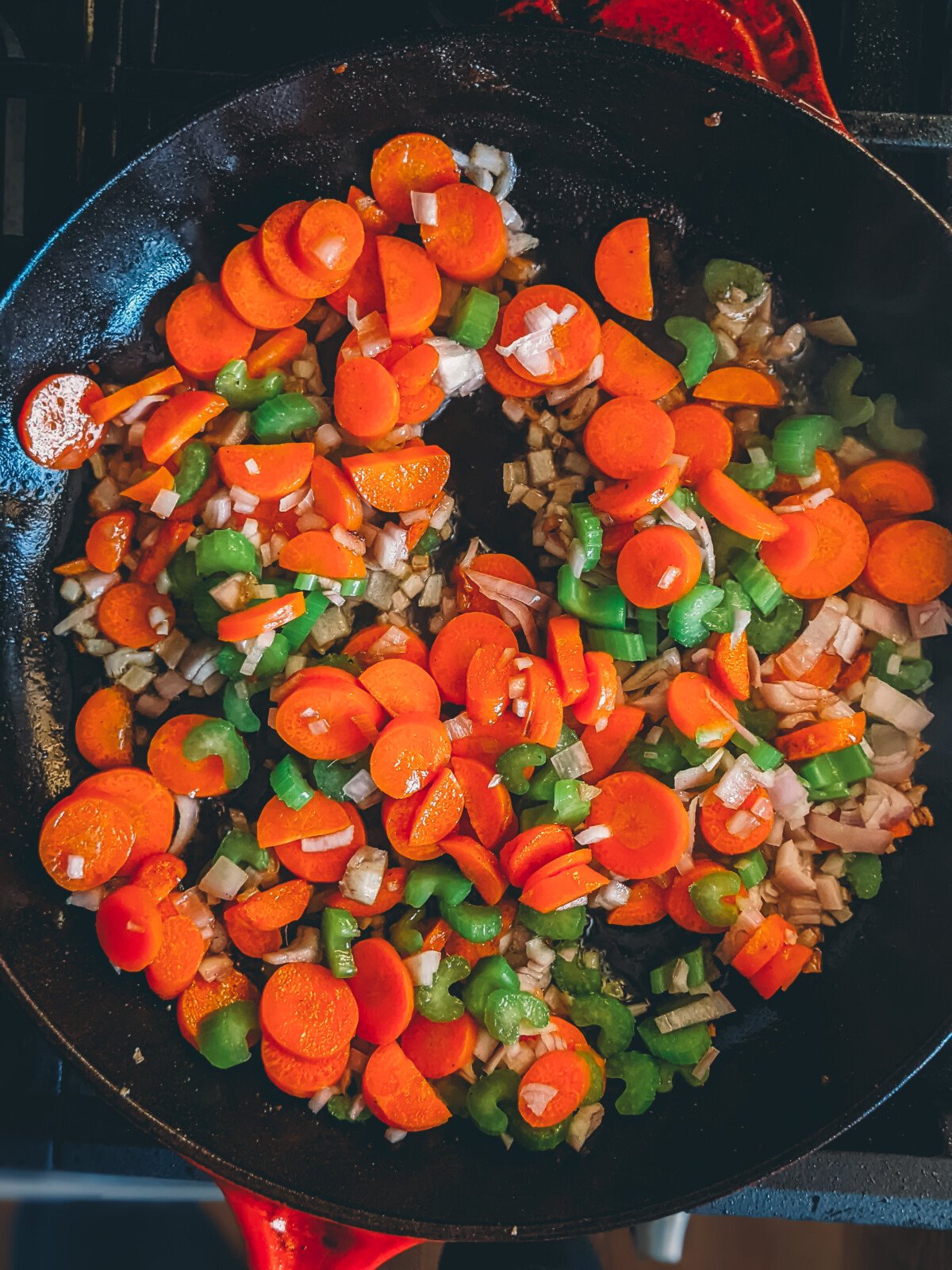 Veggies in a skillet. 