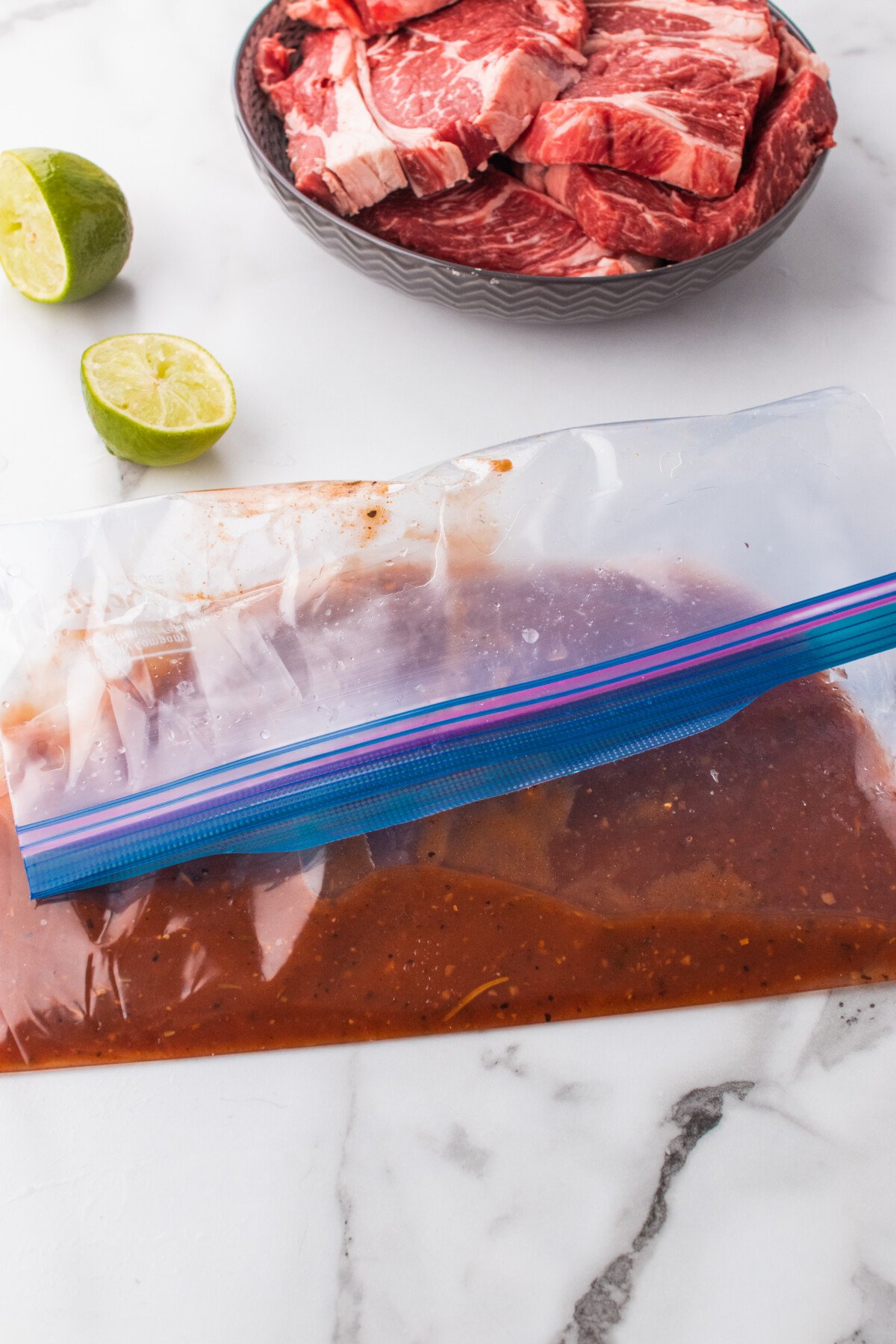 zip-lock baggy of marinade sauce