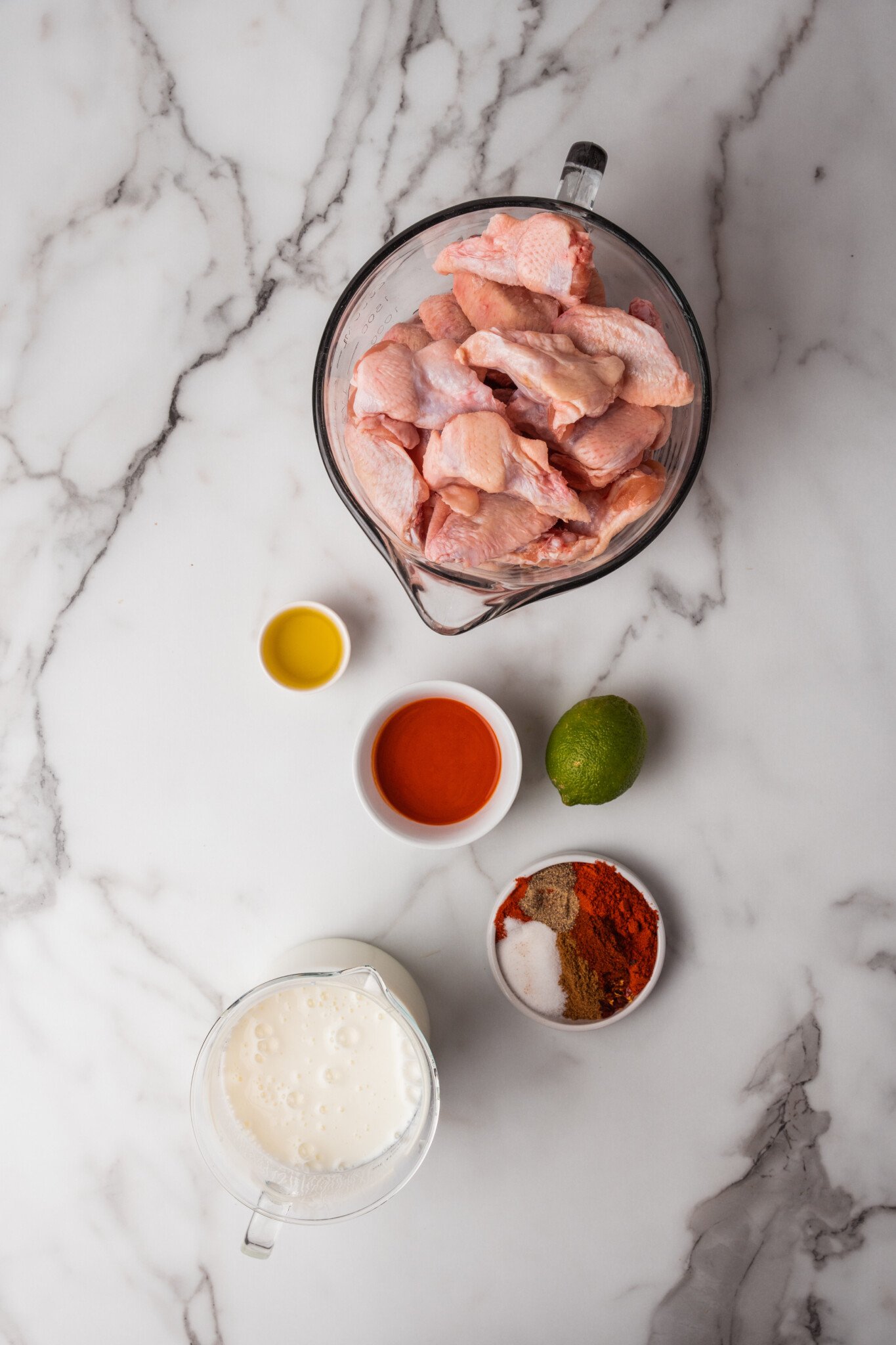 Ingredients for buttermilk marinated chicken wings. 